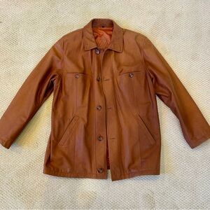Men's Genuine Leather Coat Cognac Size 52